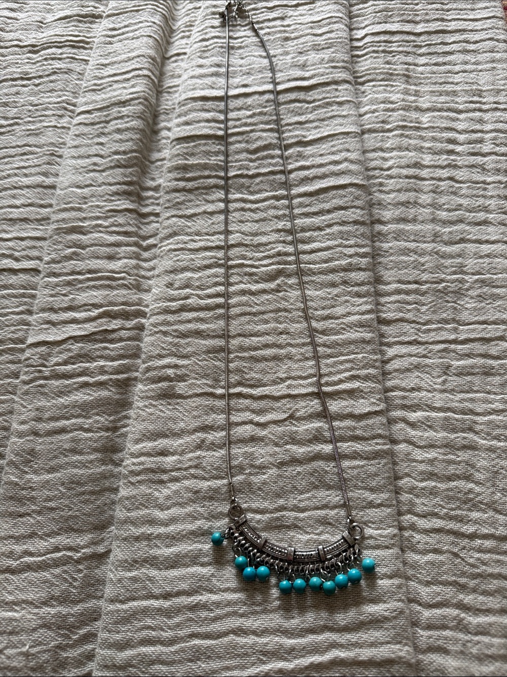 Artisan Silver-Tone Necklace with Turquoise Beads